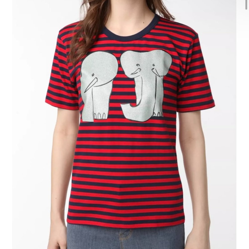 UO Peter Jensen Striped Elephant T-Shirt Size Small